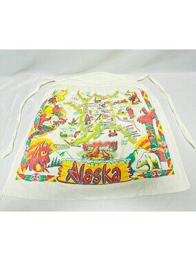 Vintage Alaska Apron Souvenir 1950's Hand-Printed Cloth With Tie Straps